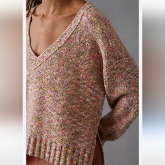 Anthropologie Pilcro Oversized Deep V-neck Sweater Heather Multi S - Picture 3 of 14